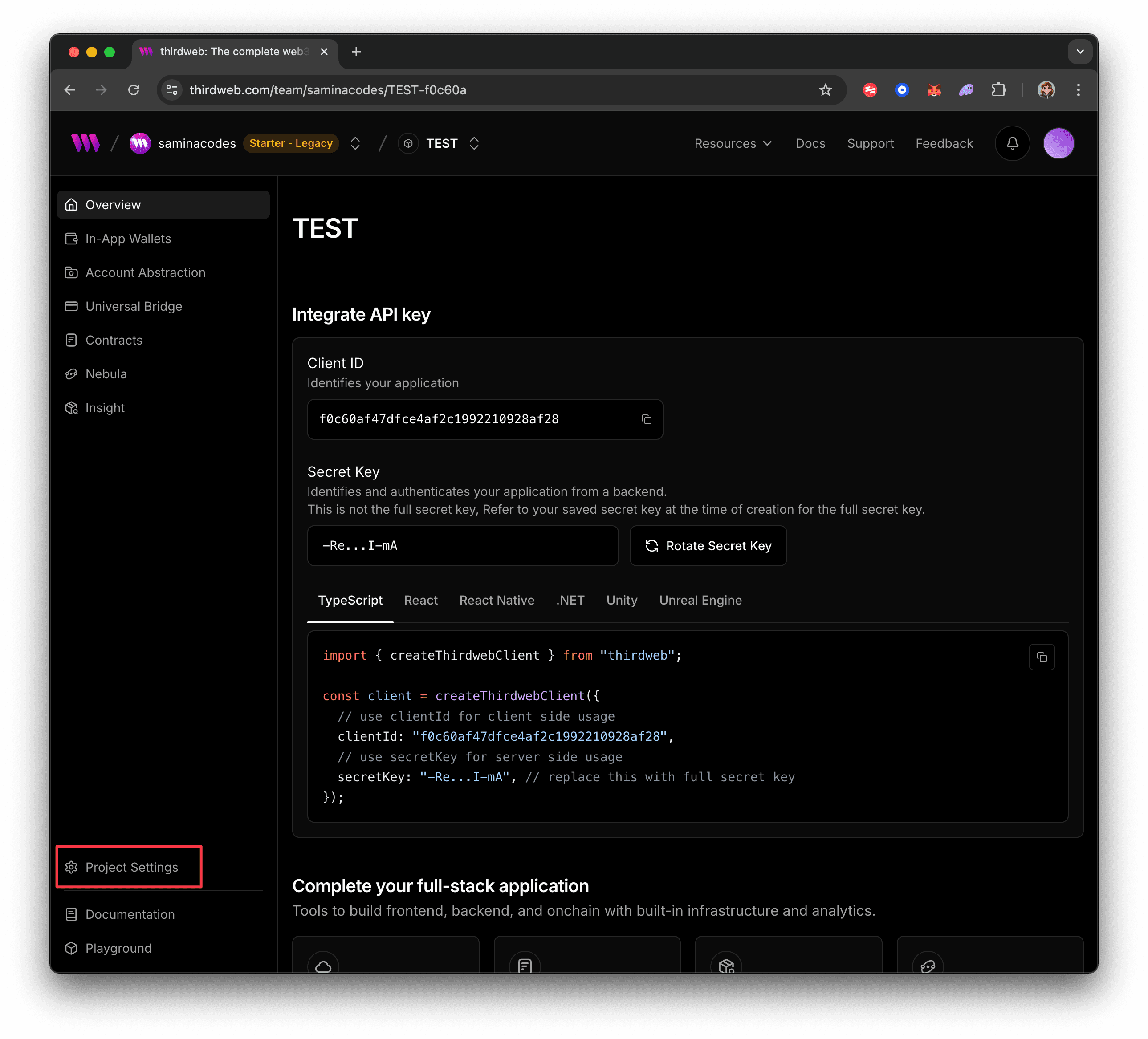 Project settings
